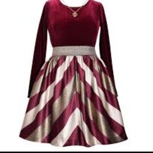 Burgundy velvet gold holiday party dress 10